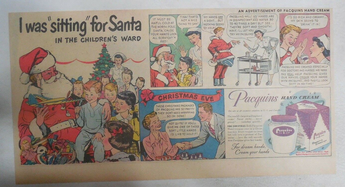 Pacquins Hand Cream Ad: I Was Sitting For Santa  from 1940\'s 7.5 x 15 inch