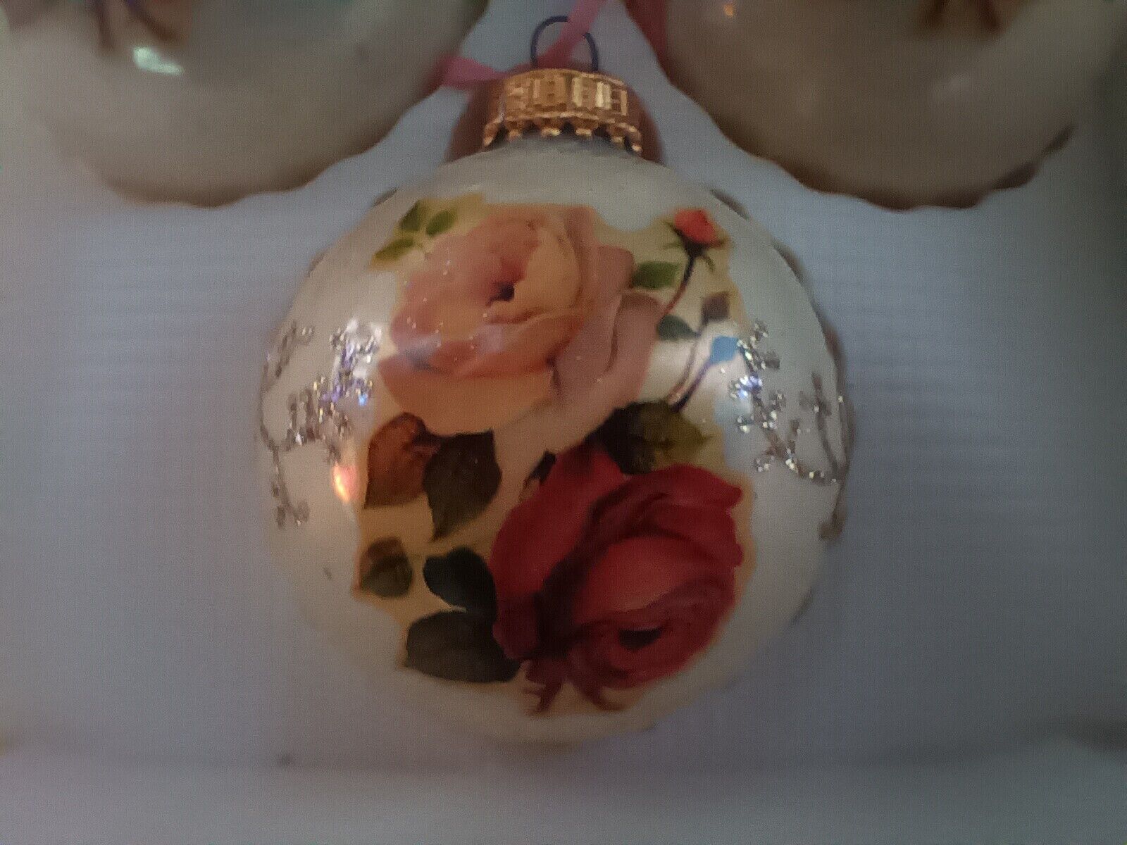 Lot of 8 Vintage Victoria Collection Christmas Balls Ornaments Silver Roses