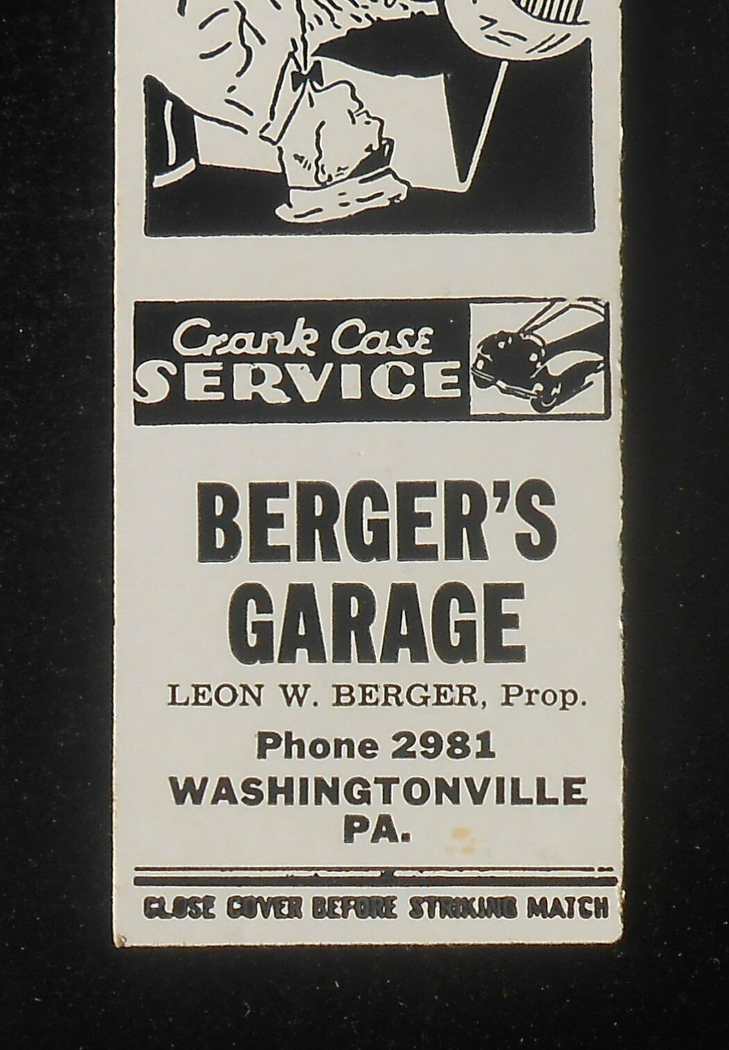 1950s Berger\'s Garage Auto Repair Leon W. Berger Phone 2981 Washingtonville PA