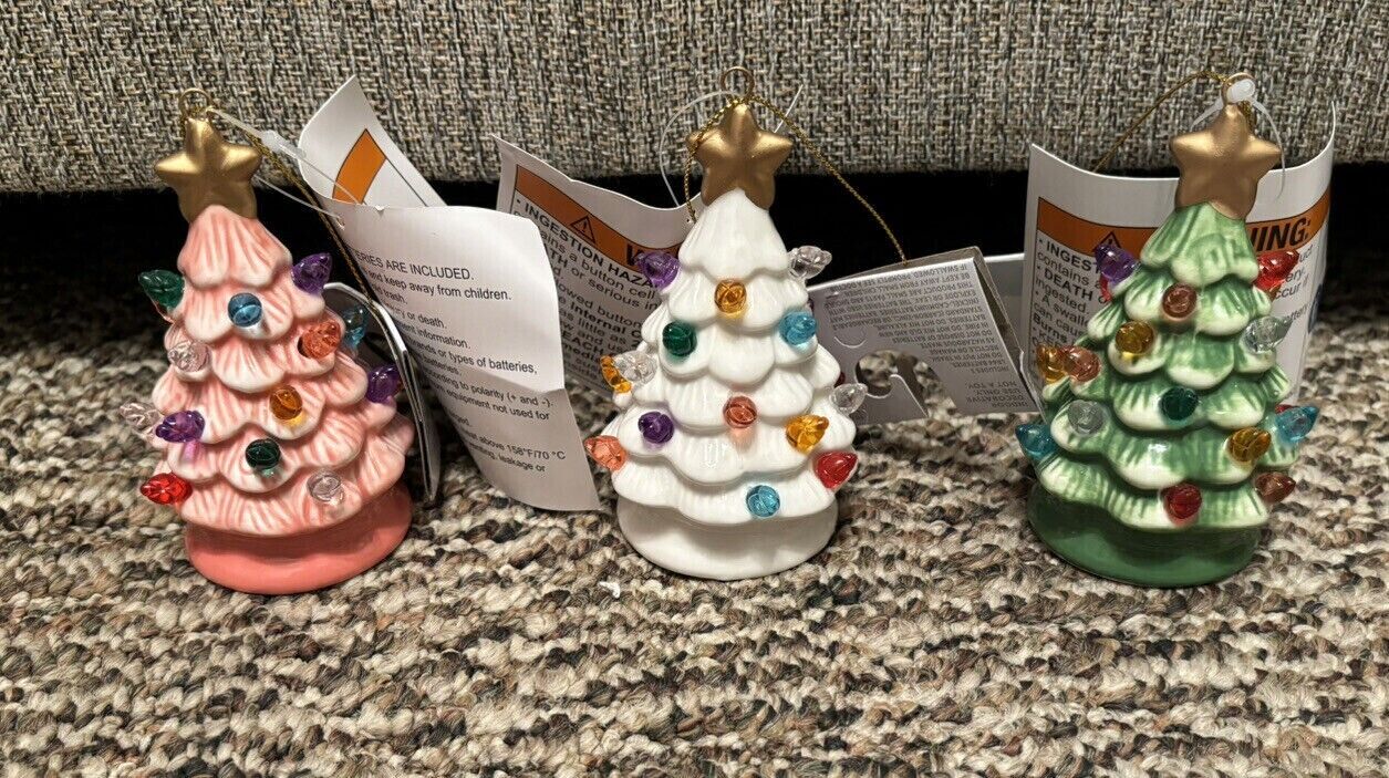 Target Wondershop Ceramic Retro Light Up Tree Christmas Ornament 2023 Set Of 3