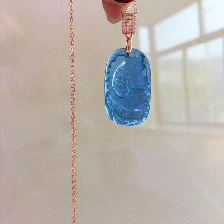 30*18mm Natural Blue Aquamarine Gemstone Translucent Carving Pendant AAA