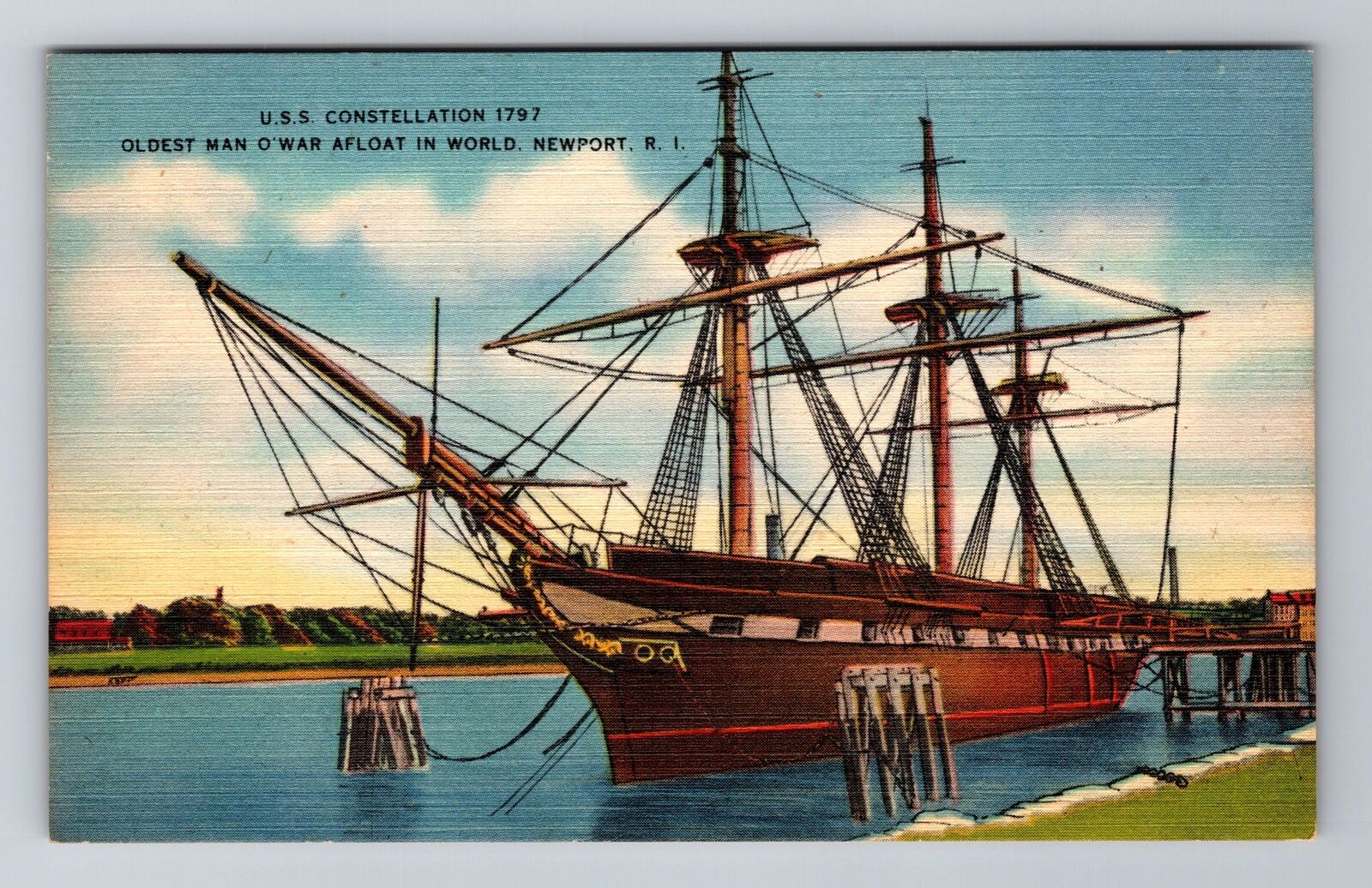 Newport RI-Rhode Island, USS Constellation 1797, Ship, Vintage Souvenir Postcard