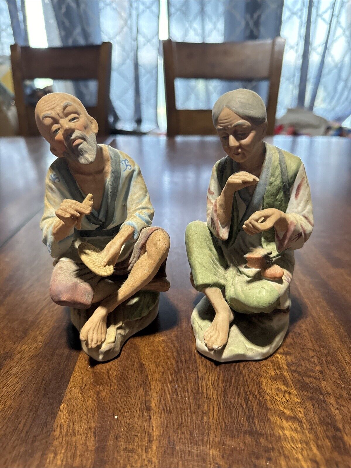 Vintage Homco Old Man & Woman Asian Couple Set of 2 Porcelain Figurines
