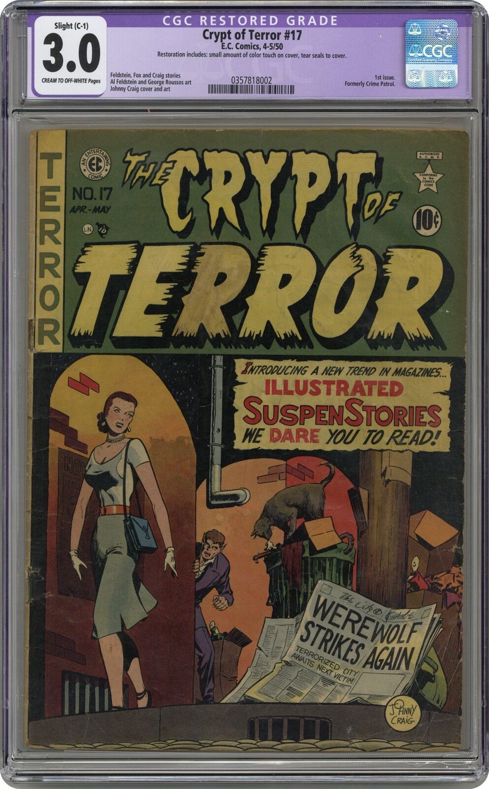 Crypt of Terror #17 CGC 3.0 RESTORED 1950 0357818002