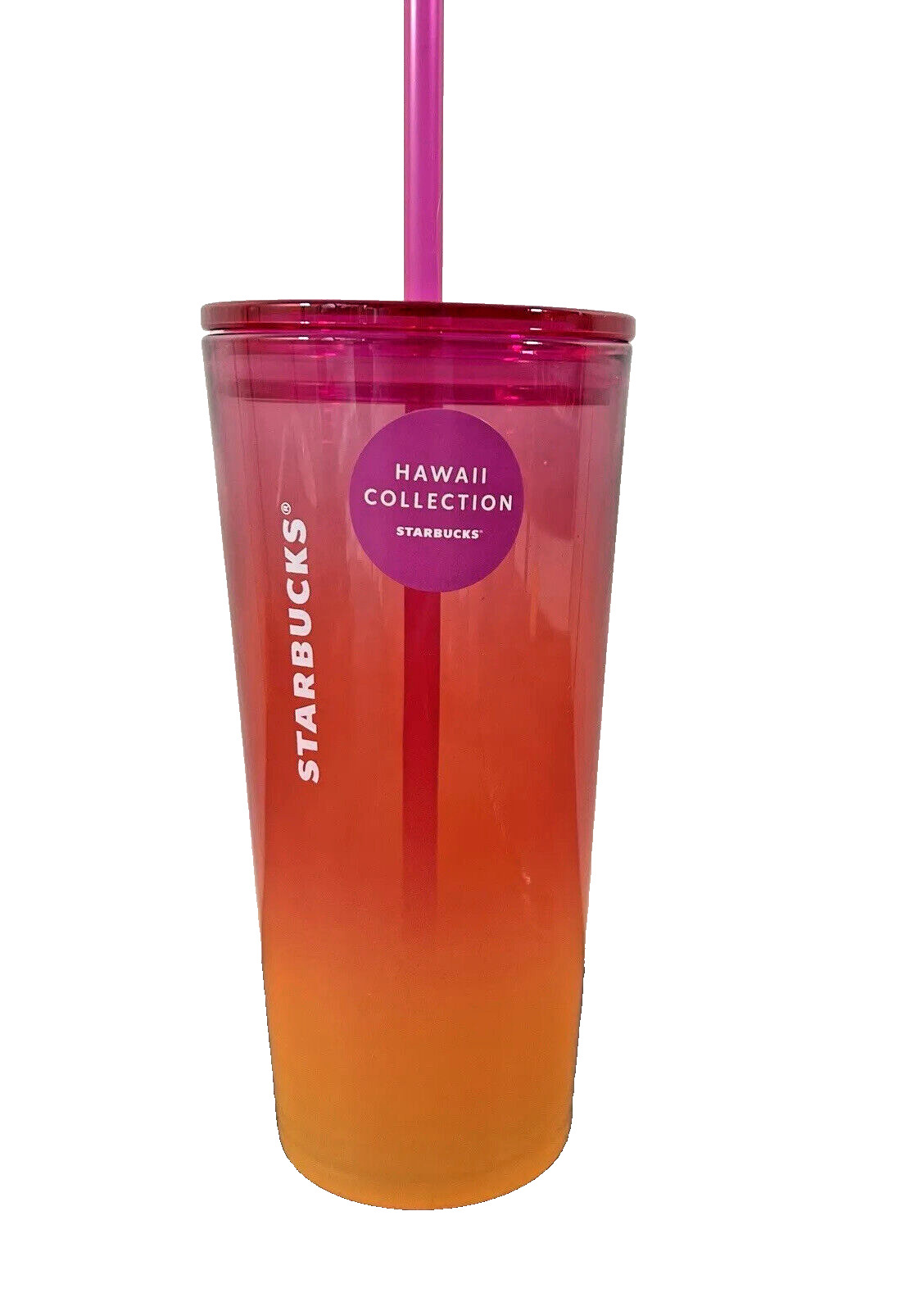 NEW Starbucks 2021 HAWAII Sunset Pink Orange Ombré Glass Tumbler 18oz Cold Only