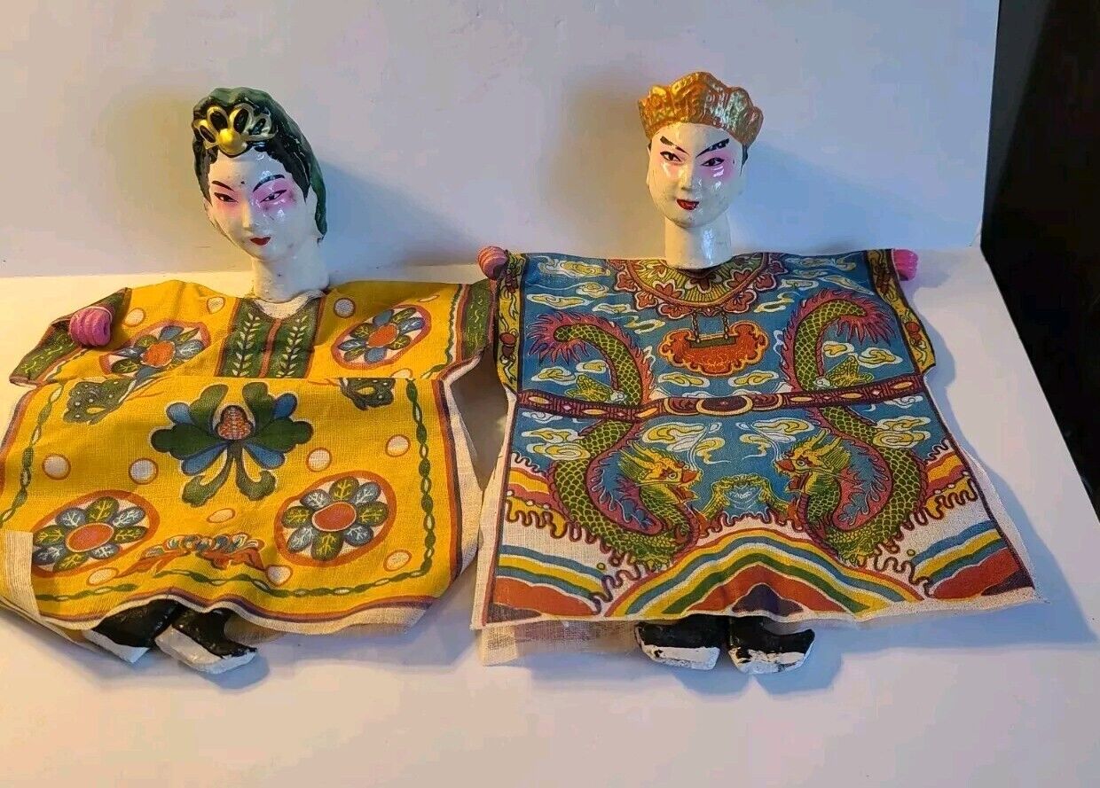 Pair of Vintage Asian Hand Puppets- Taiwan