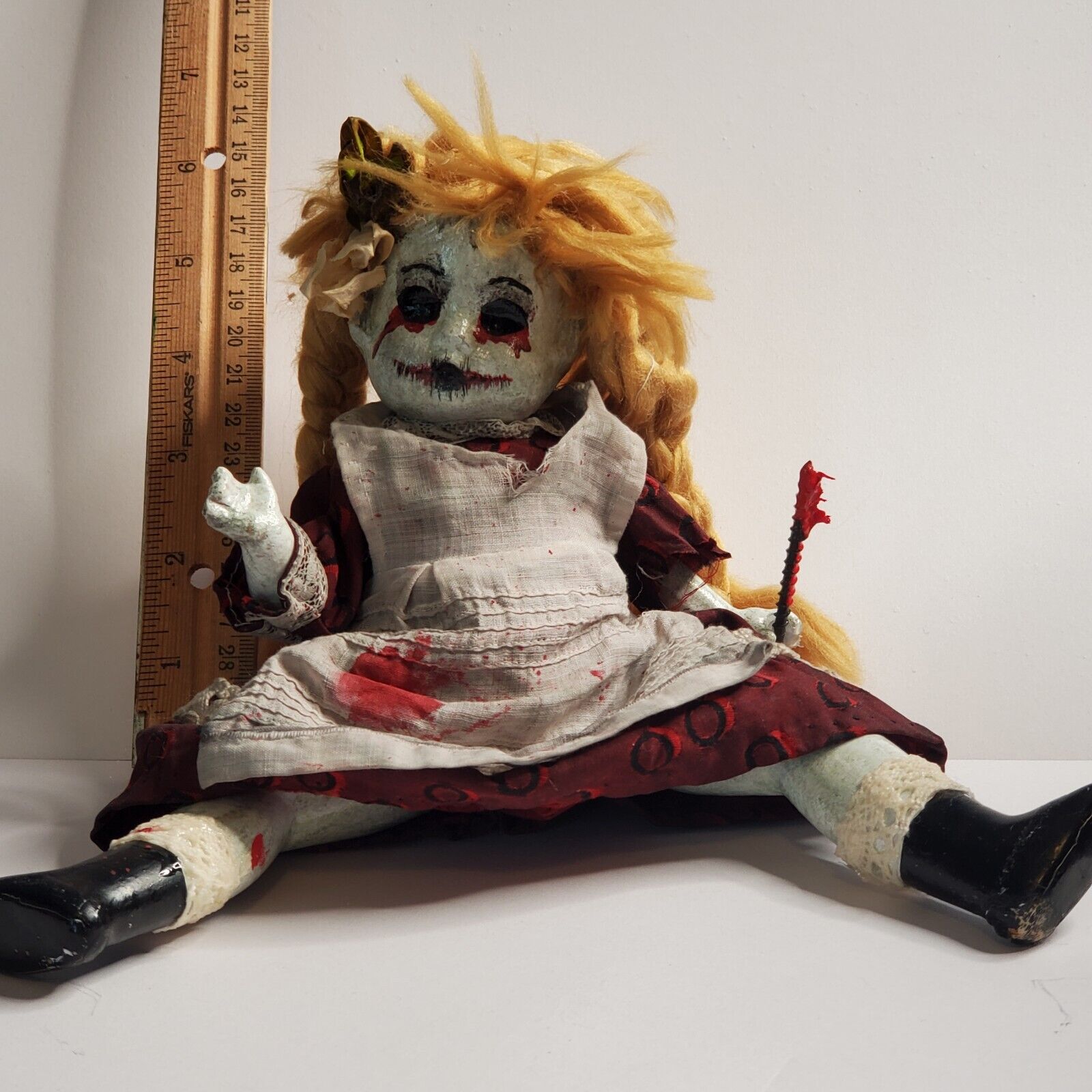 Artist Repaint Creepy Gothic Black Eyed Horror Art Doll 9.5
