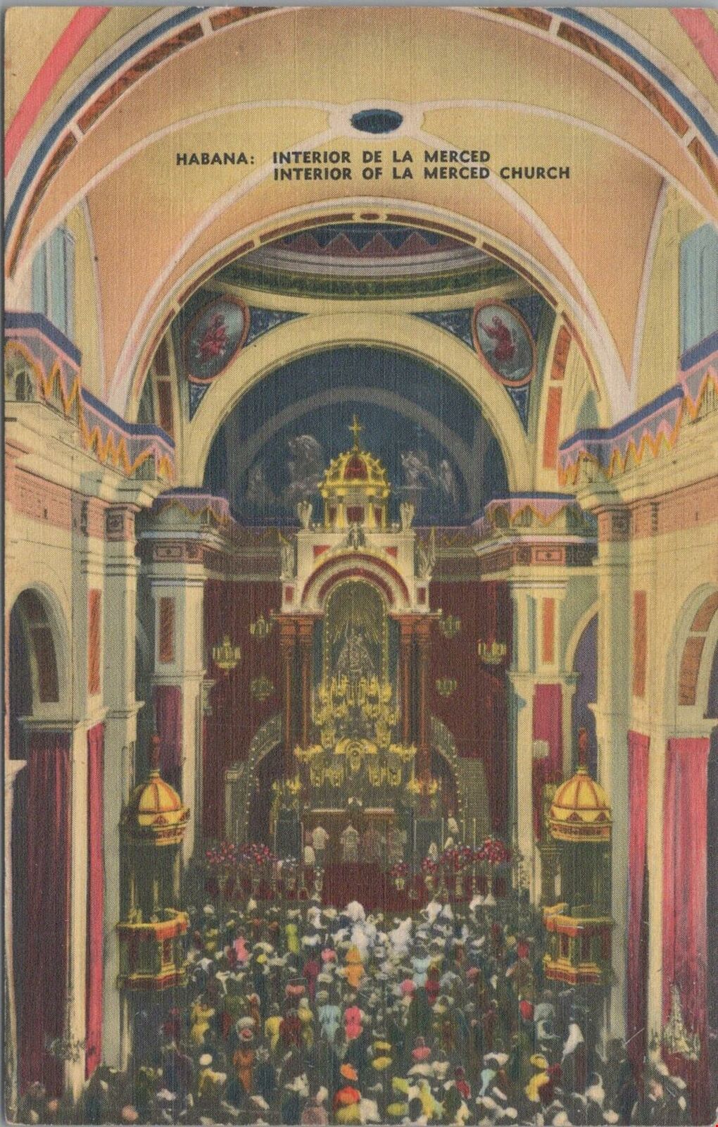 Postcard Interior of La Merced Church Habana Cuba 