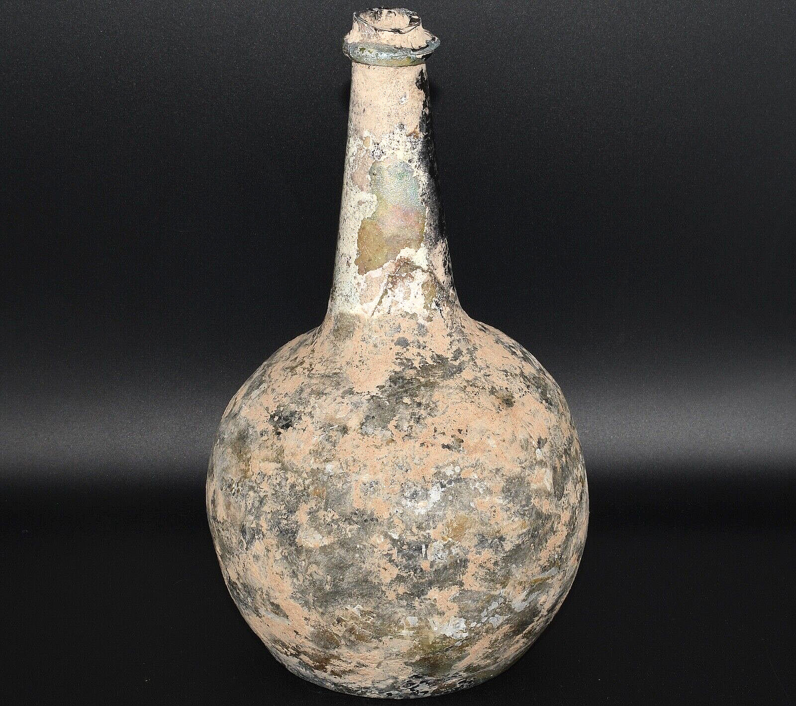 Big Ancient Roman Glass Bottle Vase in Good Condition with Yellow Patina