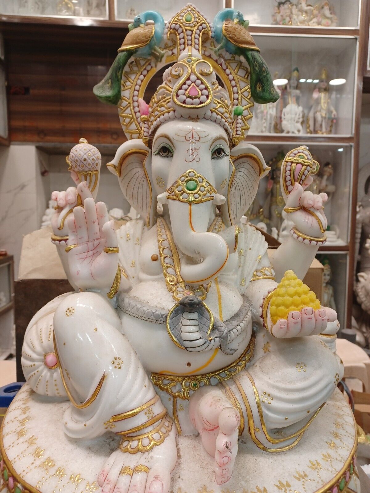 Ganesha God Statue Marble India Hindu Luck Wealth Big Size Huge