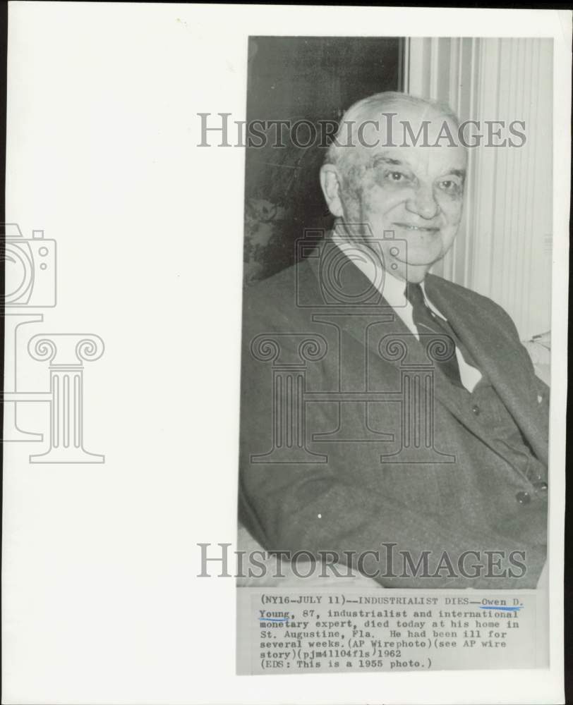 1955 Press Photo Owen D. Young, industrialist and international monetary expert
