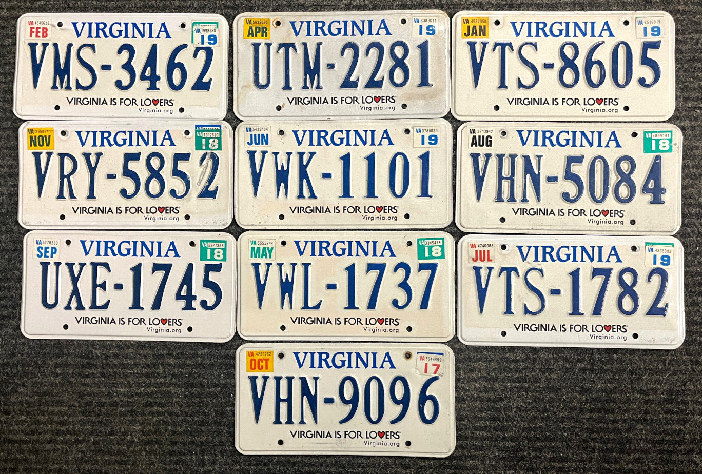 Bulk Lot of 10 Virginia License Plates .. Expired / Crafts / Collect / Specialty