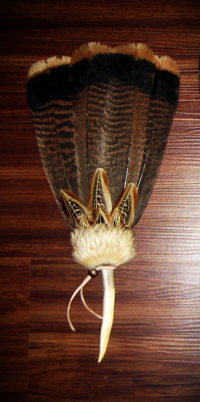 TURKEY NATIVE AMERICAN SMUDGE FAN FEATHER ANTLER CEREMONIAL