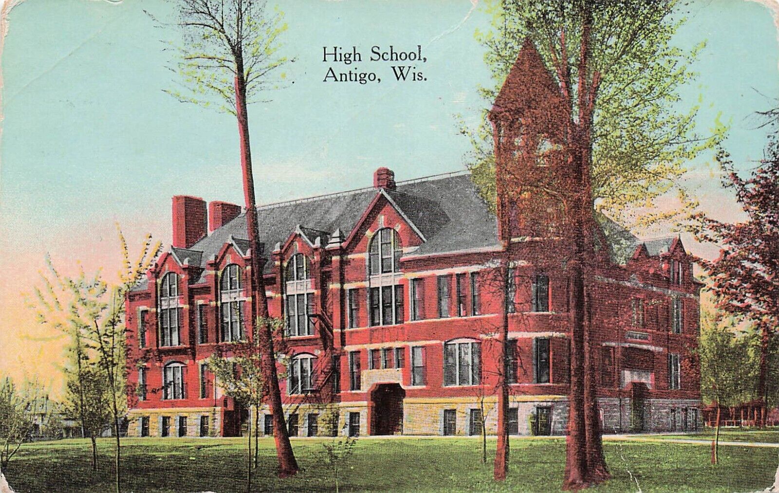 Antigo, WI Wisconsin High School Campus c1924 Vtg Postcard D53