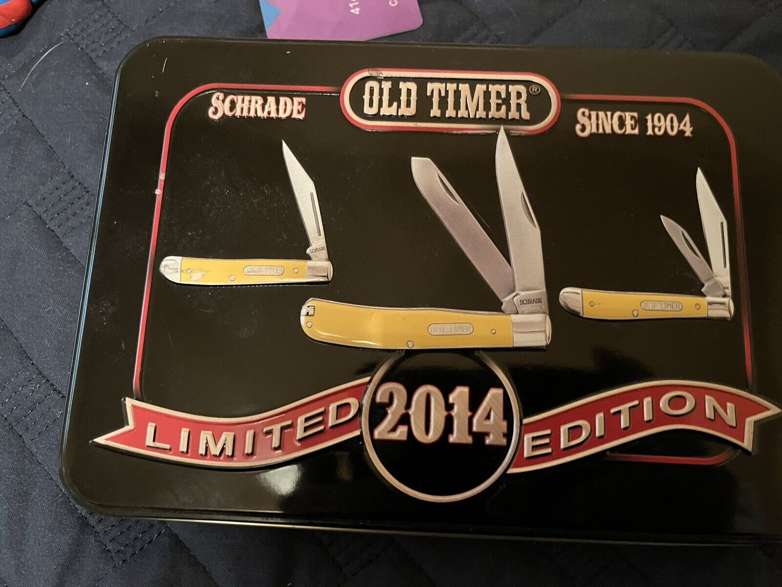 Schrade Old Timer 2014 Limited Edition Yellow Gift Set In Collectors Tin NEW