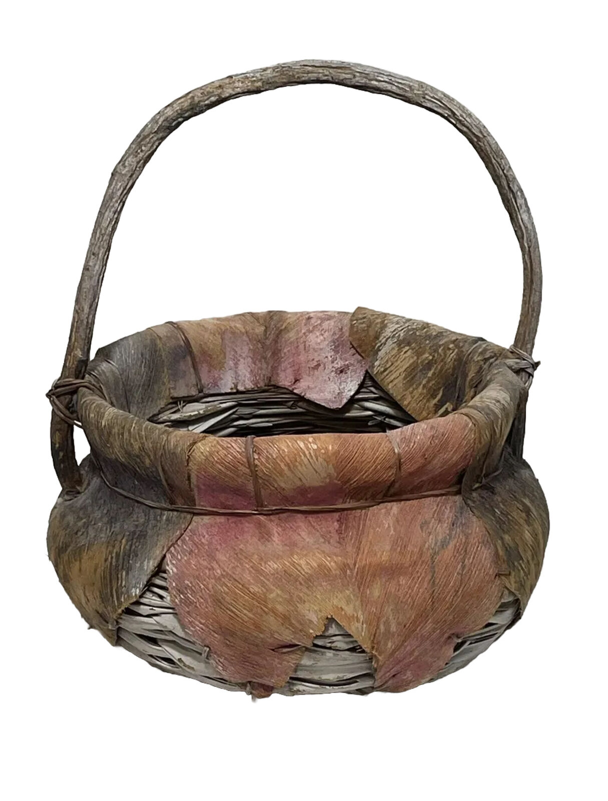 One-Of-A-Kind Primitive Vintage Banana Leaf/Coconut Husk Sea Grass Woven Basket