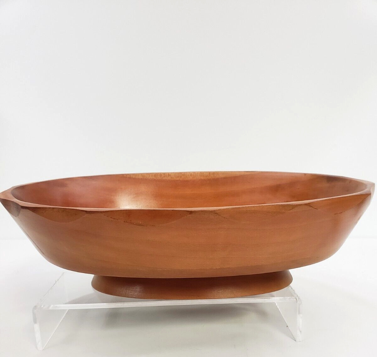 Vintage footed wooden fruit bowl 11.5in long MCM Wood