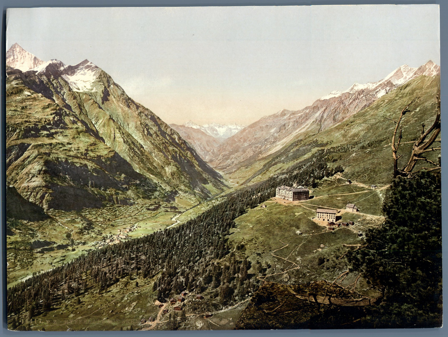 P.Z., Switzerland, Riffelalp with Zermatt.  Vintage Photochrome PC. Vintage Switzerlan