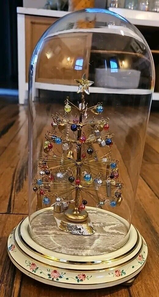 Vintage Miniature Christmas Tree Wired Beaded Decorated With Dome And Base Rare