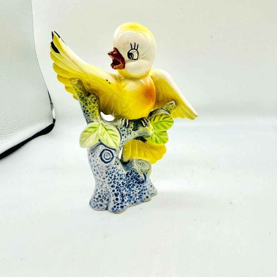 Vintage Norcrest? Cute Yellow Bird w/Eyelashes Perched on Branch Figurine