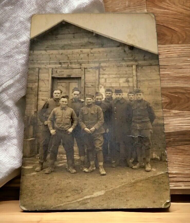 WW1 Military US Soldiers in Uniform in Darcy France Real Photo Postcard RPPC