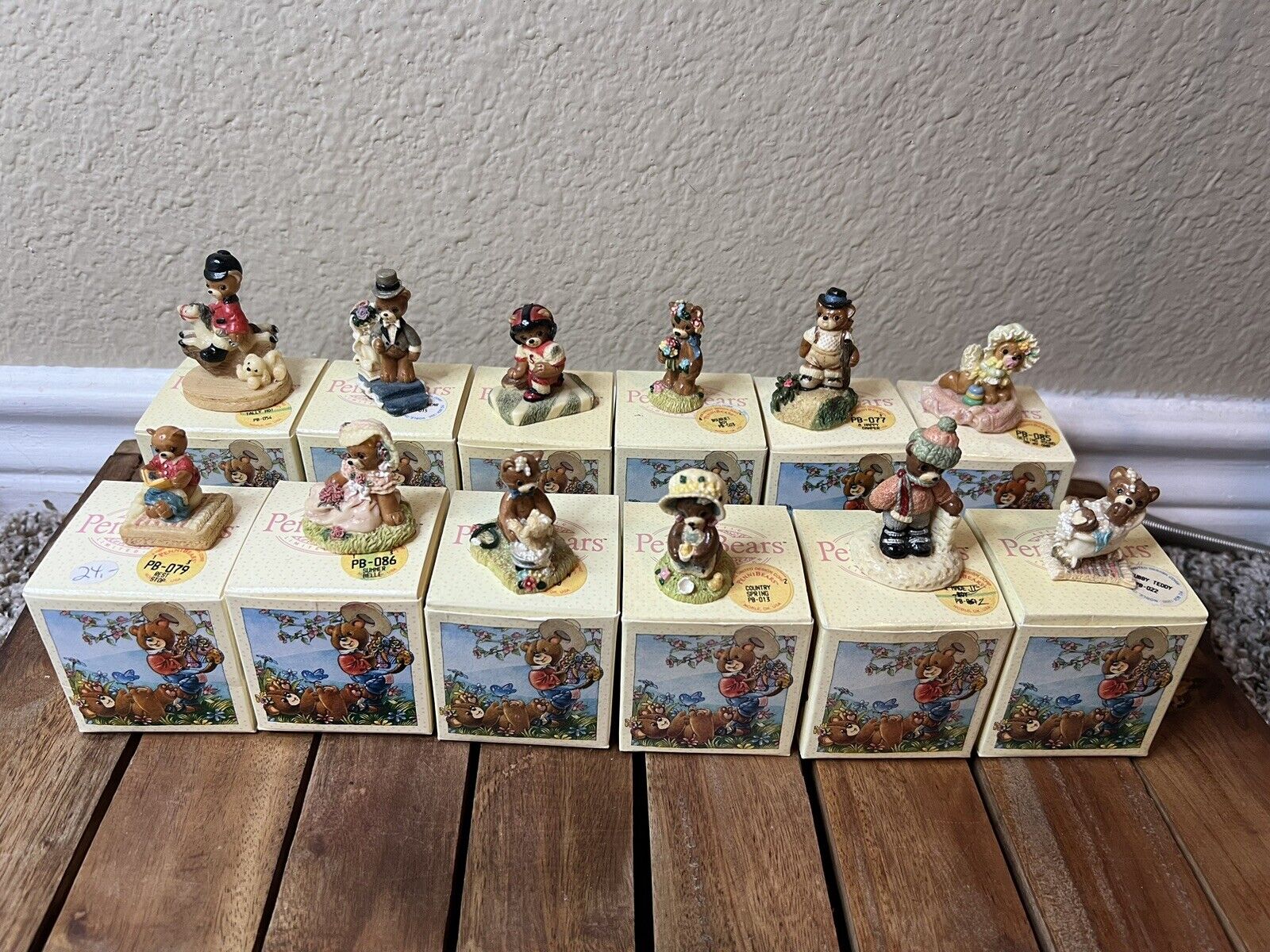 Penni Bears Lot of 12 Miniature Collectible Figures W/Boxes Rest Stop Tally Ho