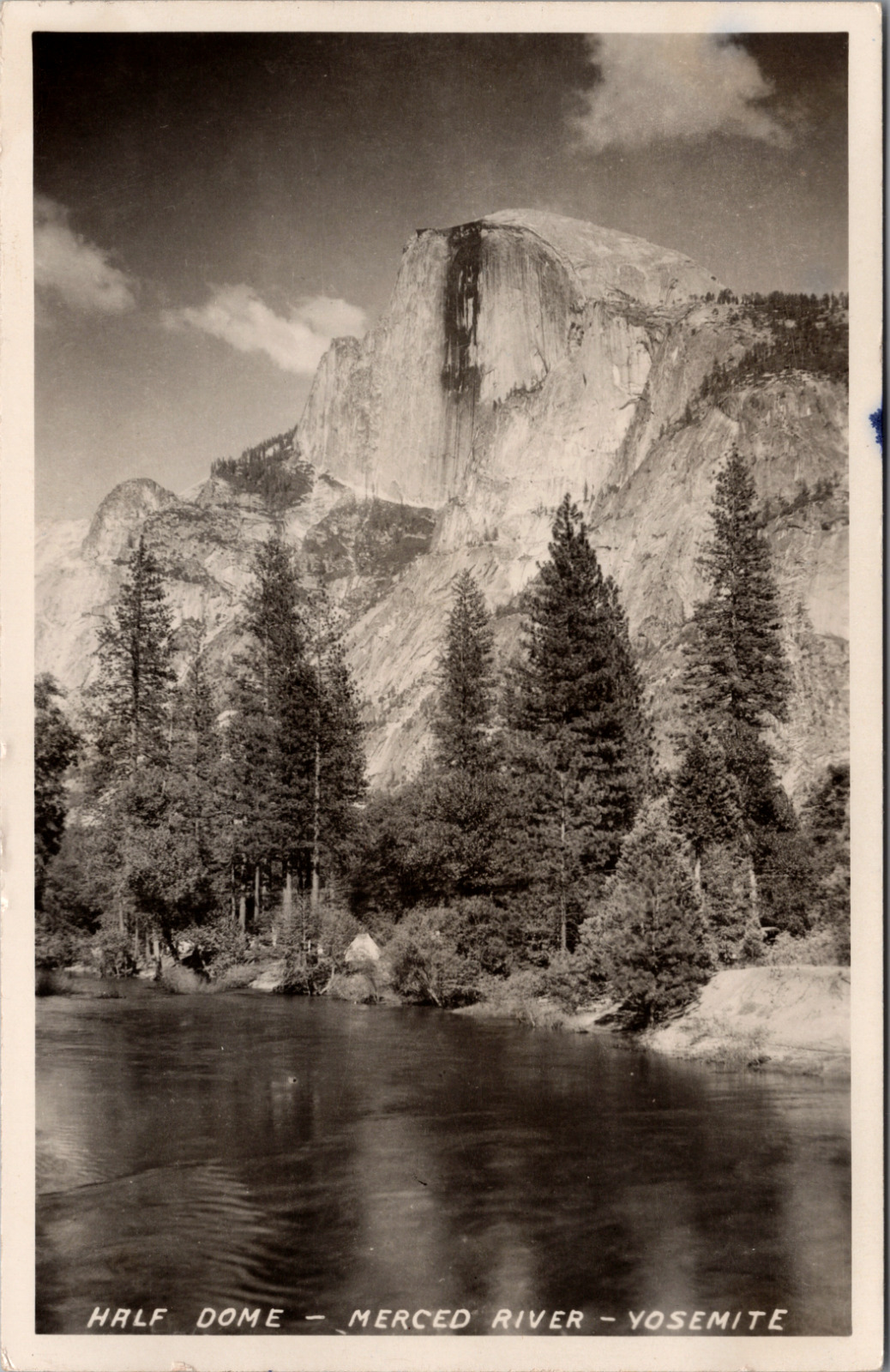 RPPC Black White Photo Half Dome Merced River CA 1949 Cancel Yosemite Lodge