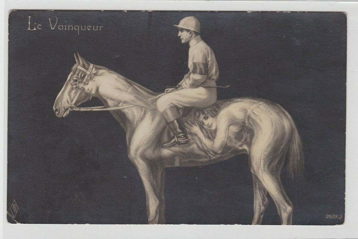 Metamorphic Postcard Card Early 1900\'s Horse Jockey Woman #2609.3 Le Vainqueur