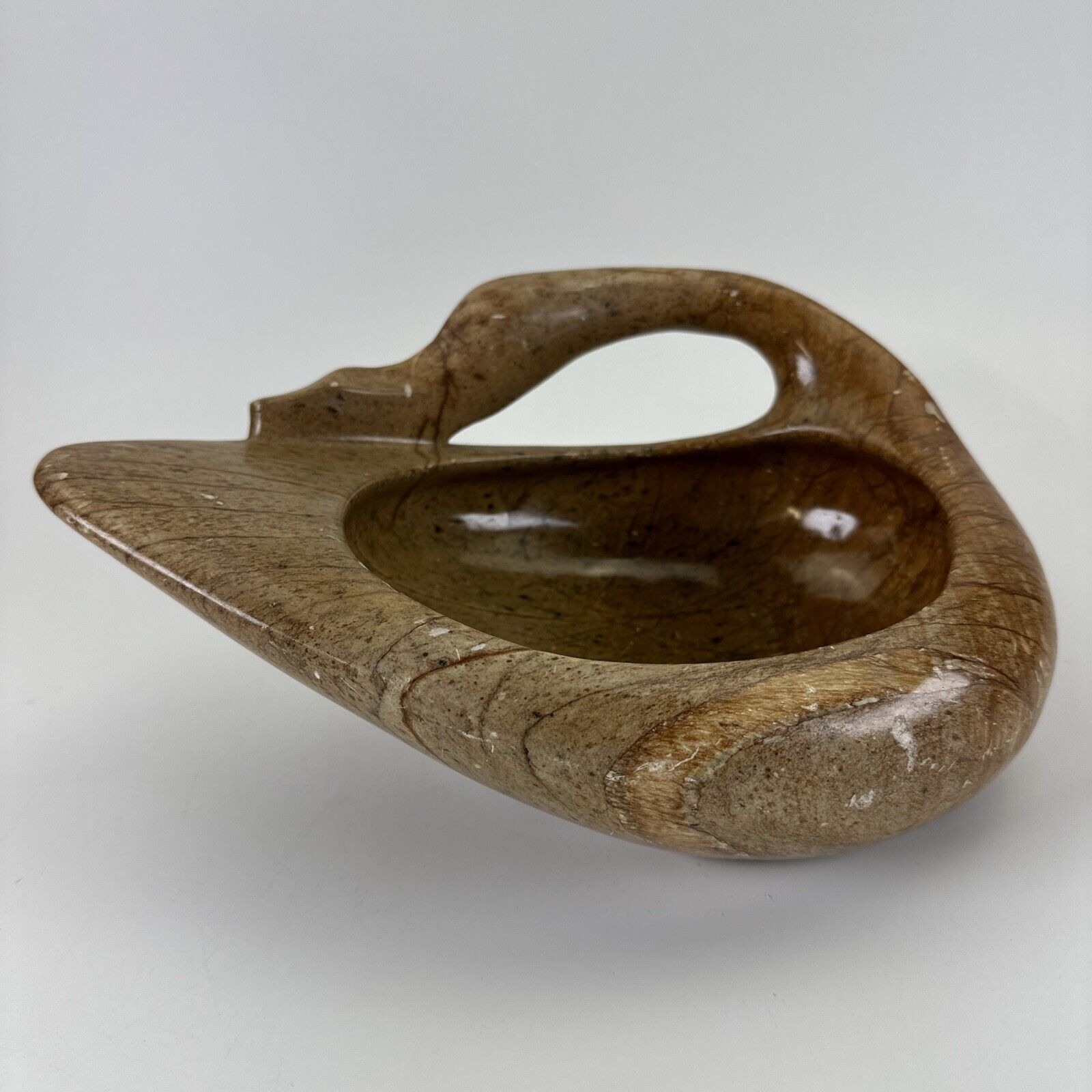 Large Inuit Eskimo Native American Soapstone Carving Bowl Goose Duck 12”
