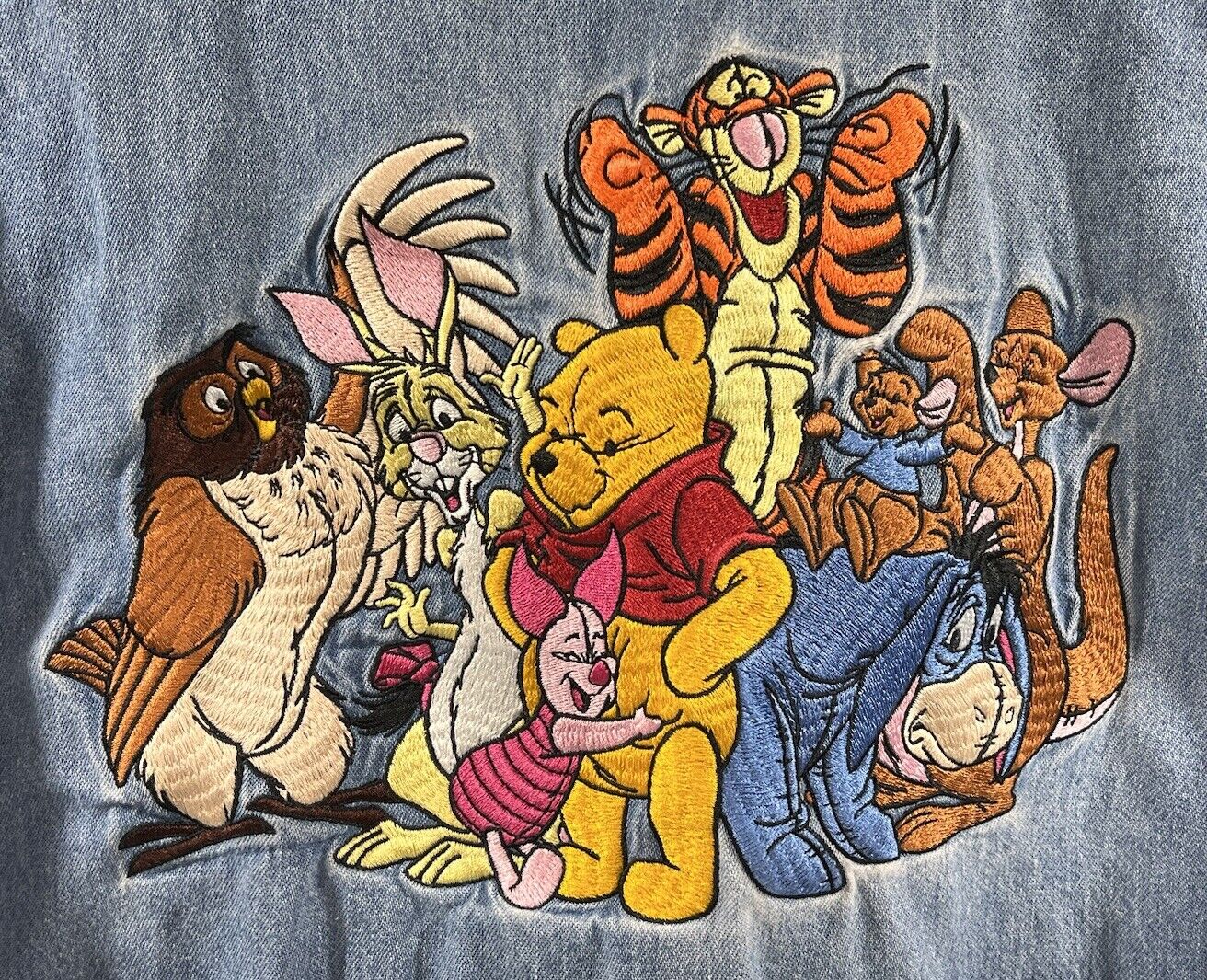 Vintage DISNEY Store WINNIE THE POOH & Friends Embroidered Denim Shirt LARGE