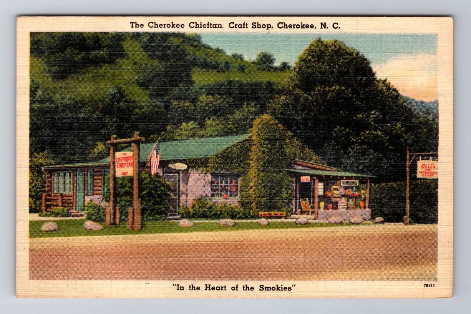 Cherokee NC-North Carolina Chieftain Craft Shop Advertise Vintage c1946 Postcard