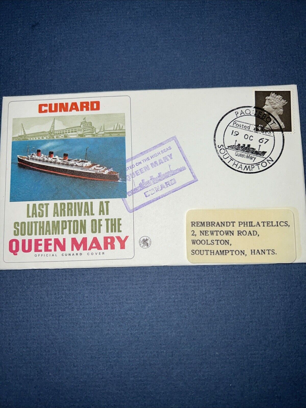 CUNARD WHITE STAR LINE SHIPS FIRST DAY COVER RMS QUEEN MARY LAST S\'TON ARRIVAL