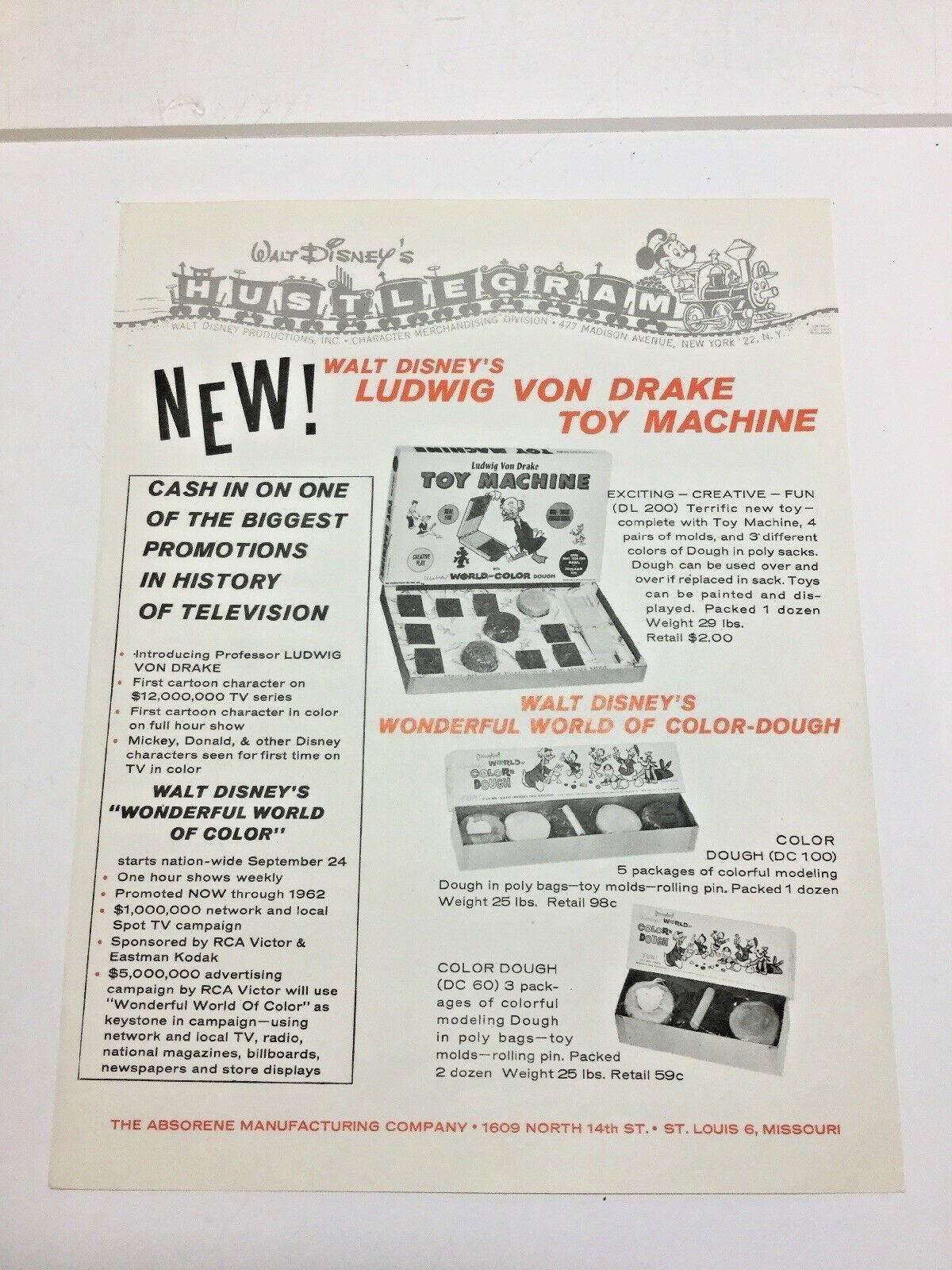 ULTRA RARE Vintage Disney Introducing Professor Von Drake Hustlegram Dealer Ad 