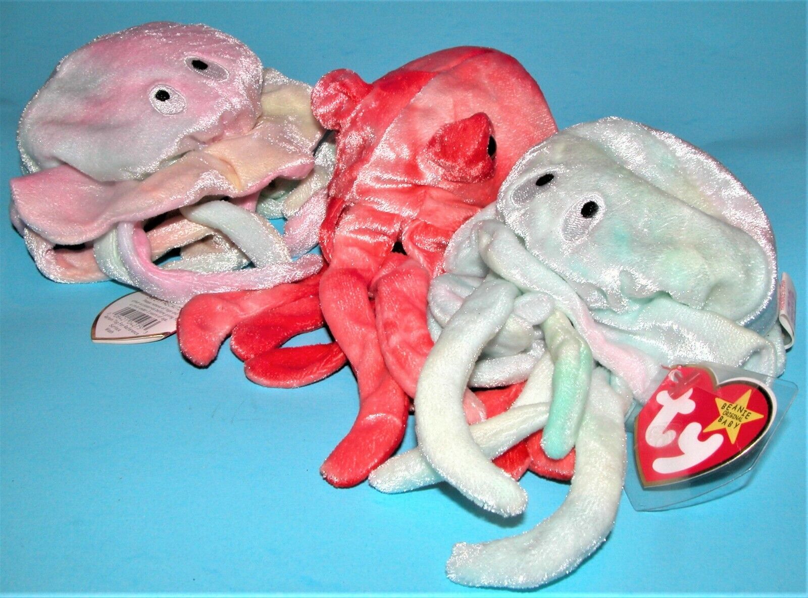 TY, Ocean Beanie Babies, 3 pc. set w 2 jellyfish & squid NEW \