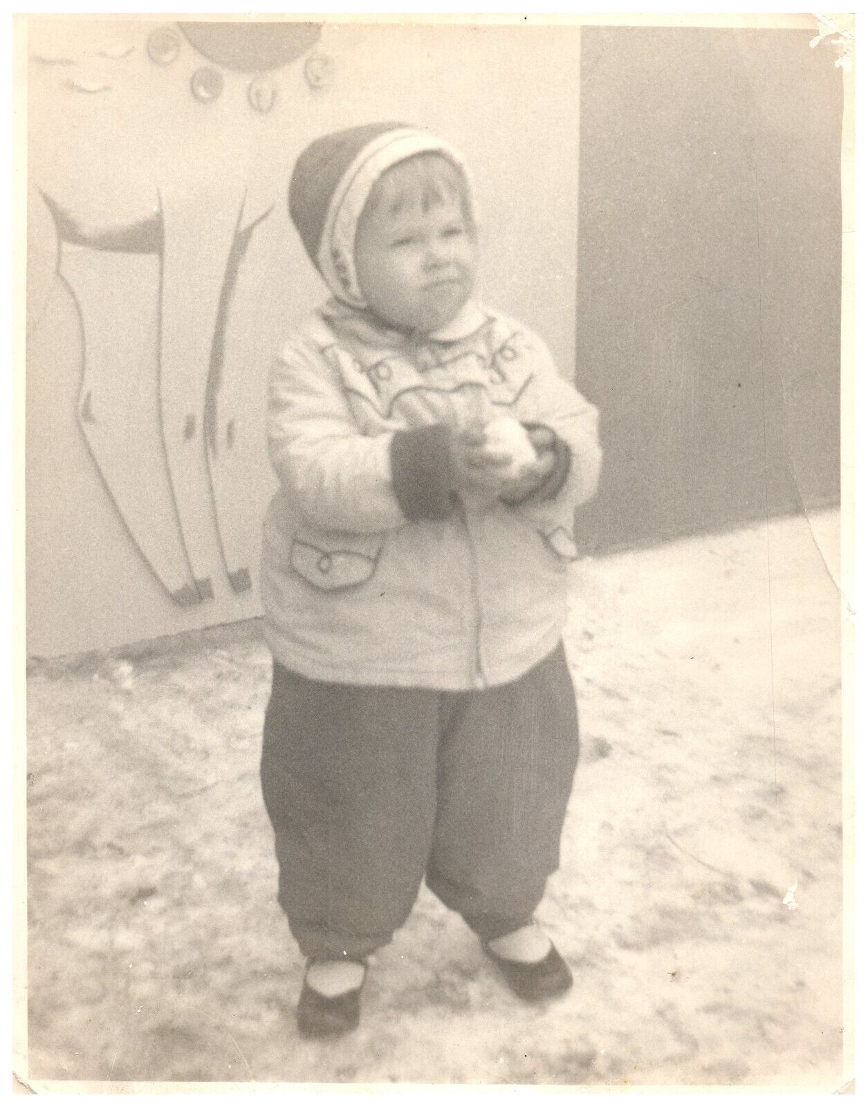 1930s Christmas Chunky Boy Snow fight Vintage Photo Antique ORIGINAL 8x10