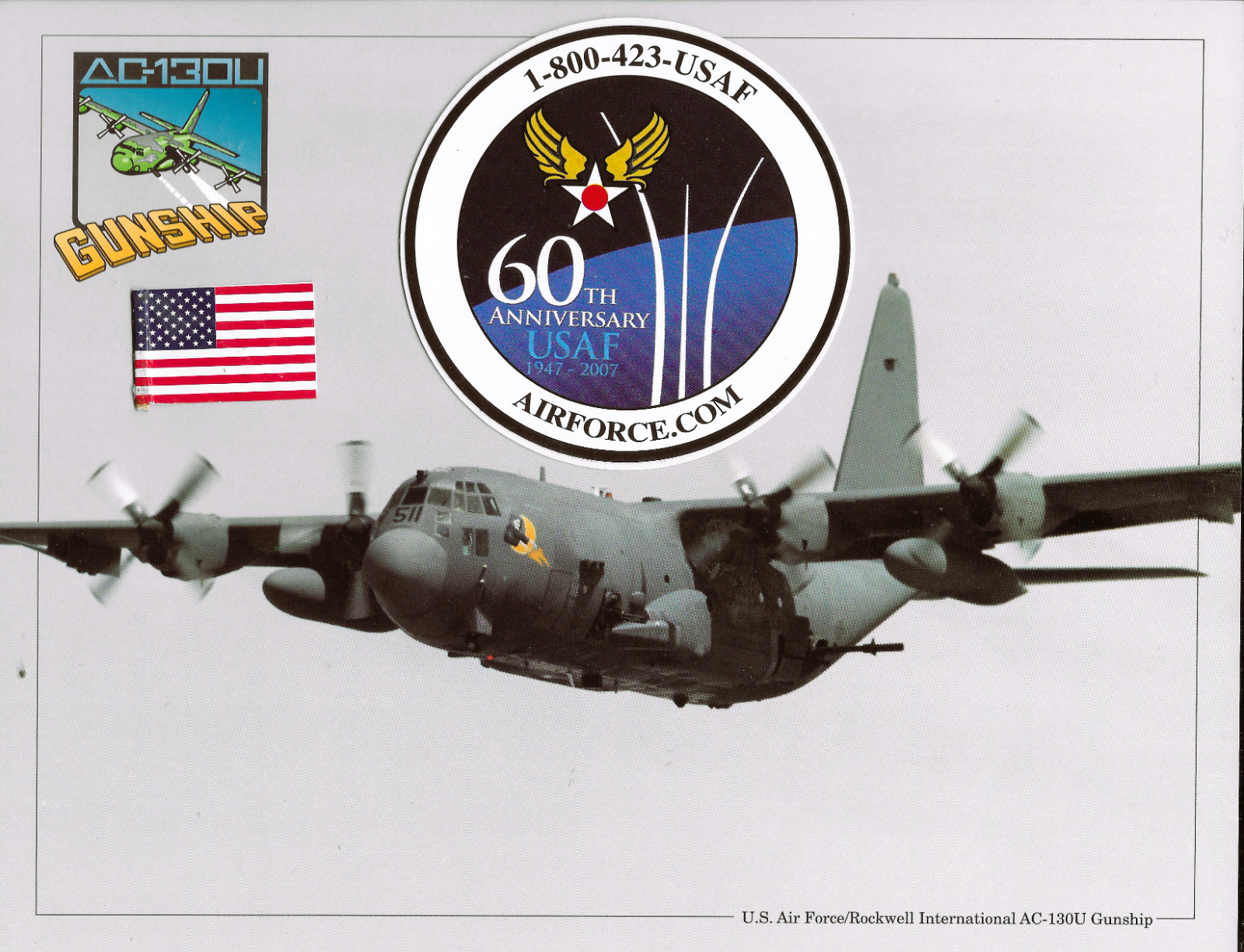 USAF 60th Anniversary AC-130U Gunship Photo Data Print & USAF 60th Sticker