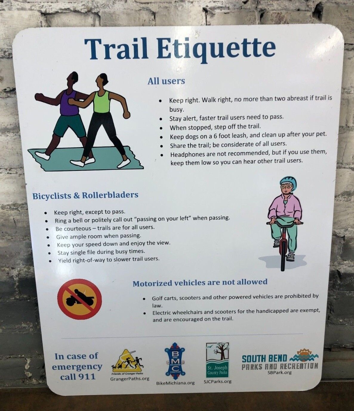 Large Retired Park Trail Etiquette Sign South Bend Indiana Aluminum 24\