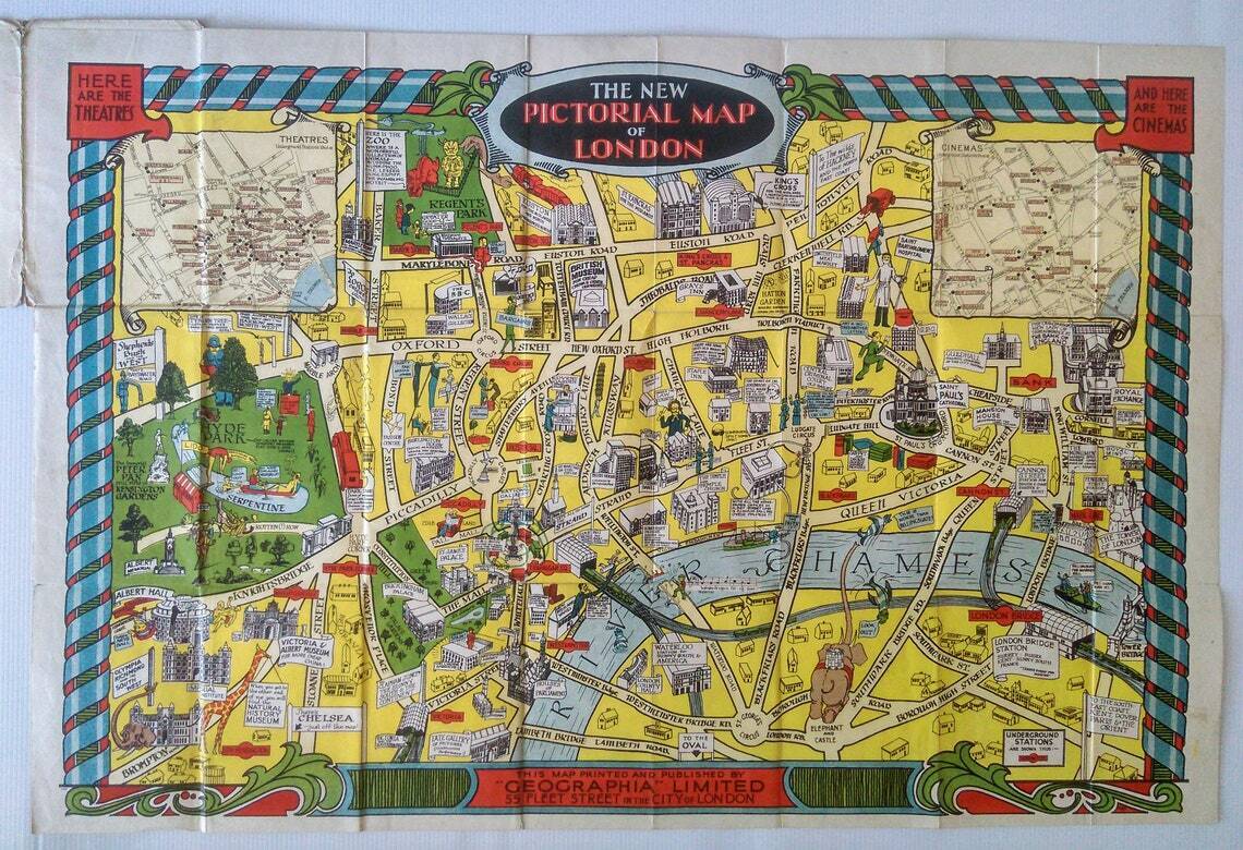The New Pictorial map of London by Geographia ltd c.1934.