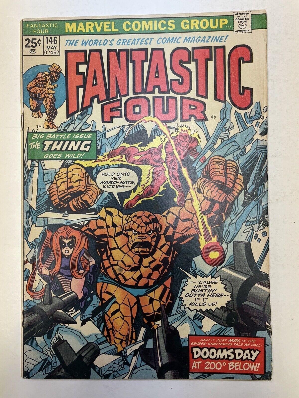 FANTASTIC FOUR #146 DOOMSDAY AT 200 FEET BELOW-THING GOES WILD 1974 Marvel Comic