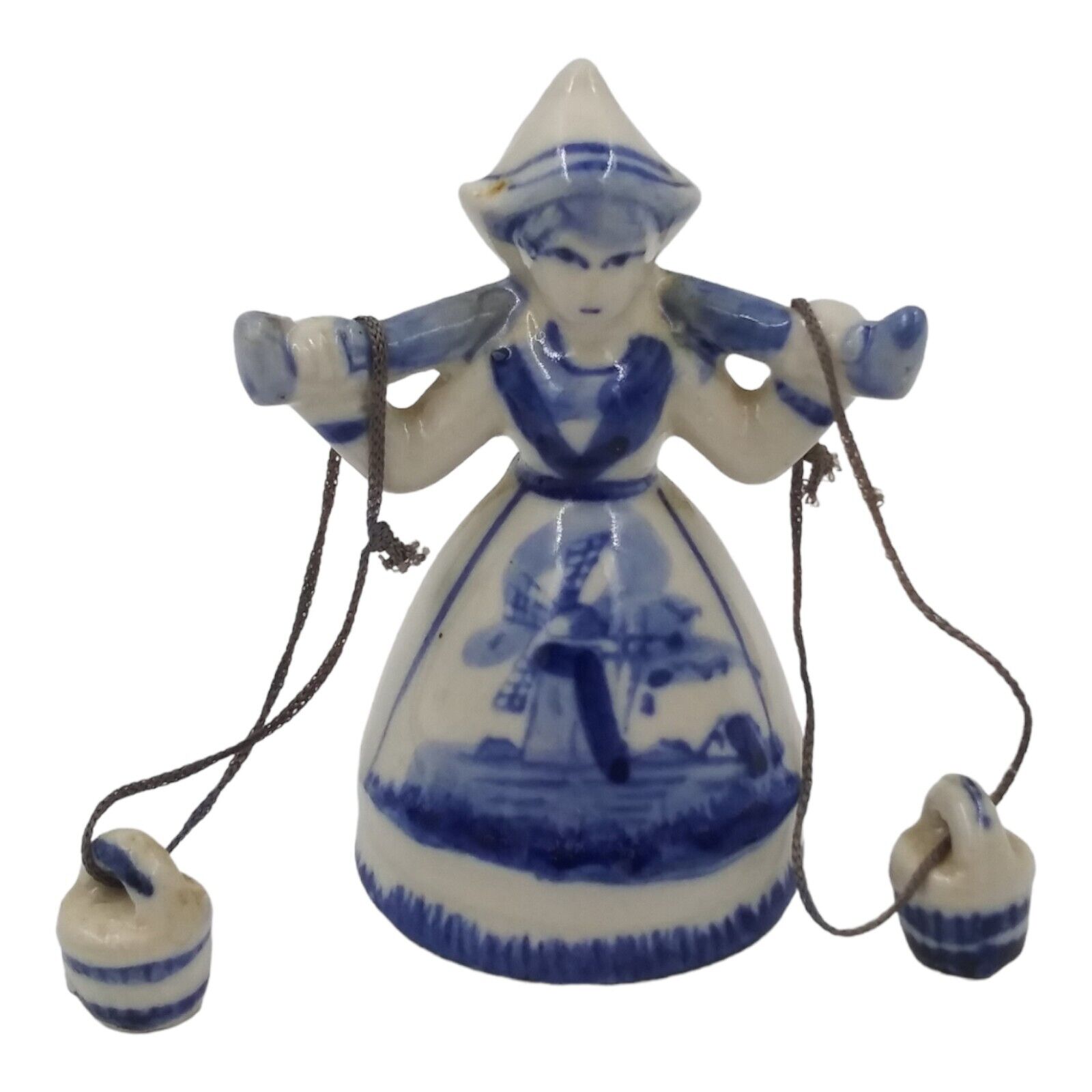 Vintage Hand Painted Delft Blue Holland Porcelain Windmill Milkmaid Figurine