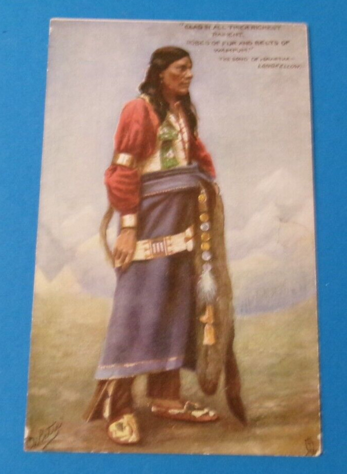 ANTIQUE RAPHAEL TUCK NATIVE AMERICAN POSTCARD NATIVE CLOTHING COLORFUL