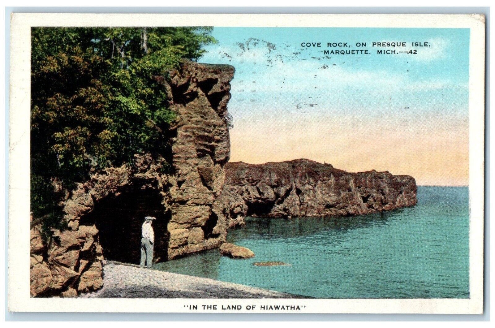 1934 View Of Cove Rock On Presque Isle Marquette Michigan MI Vintage Postcard