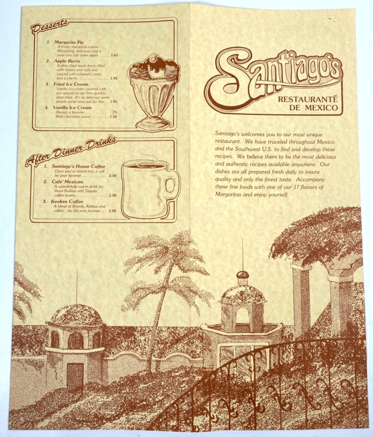 1982 SANTIAGO\'S RESTAURANTE DE MEXICO vintage dining menu COLORADO SPRINGS, CO