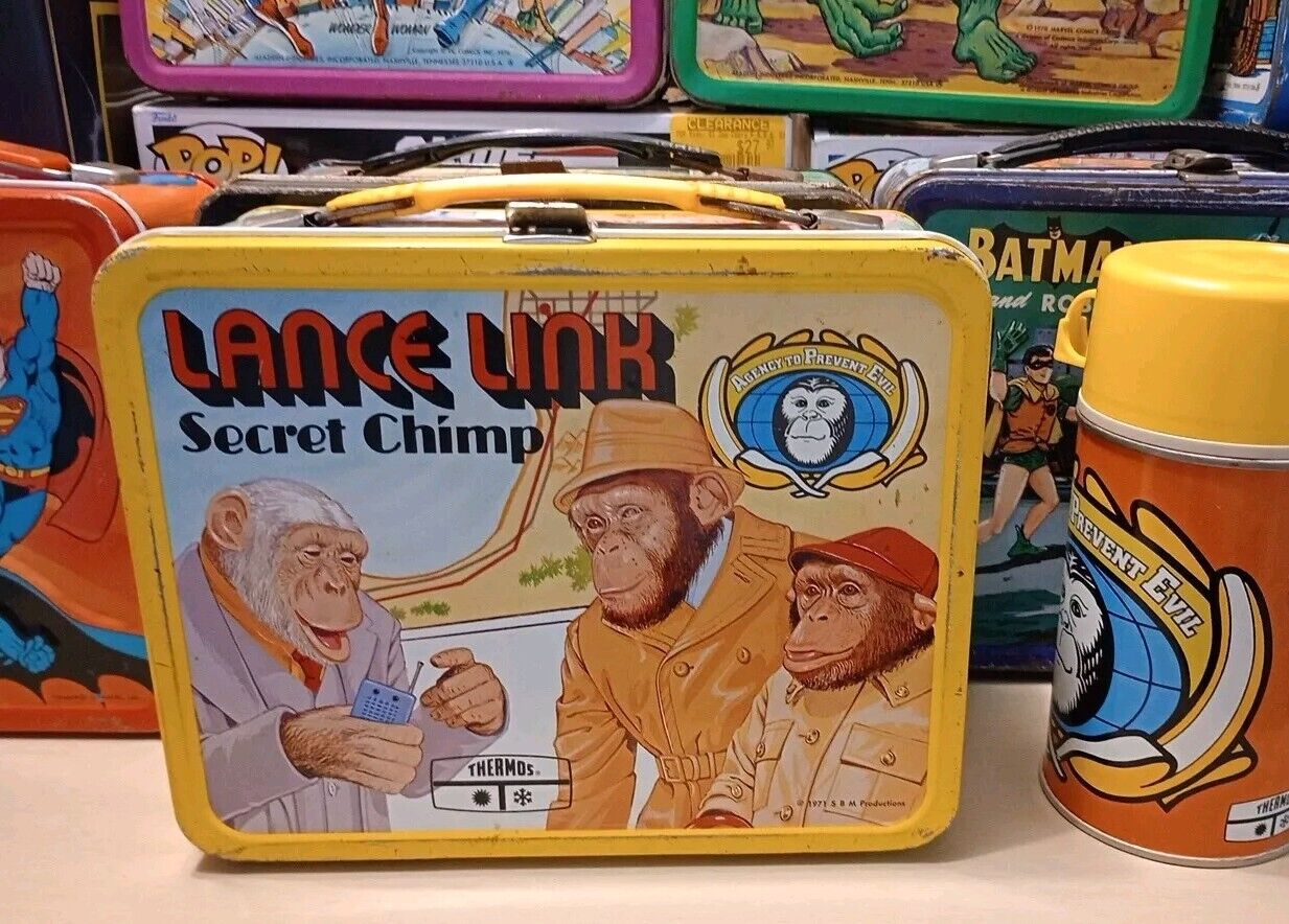 Vintage 1971 Rare Lance Link Secret Chimp Metal Lunchbox And Thermos