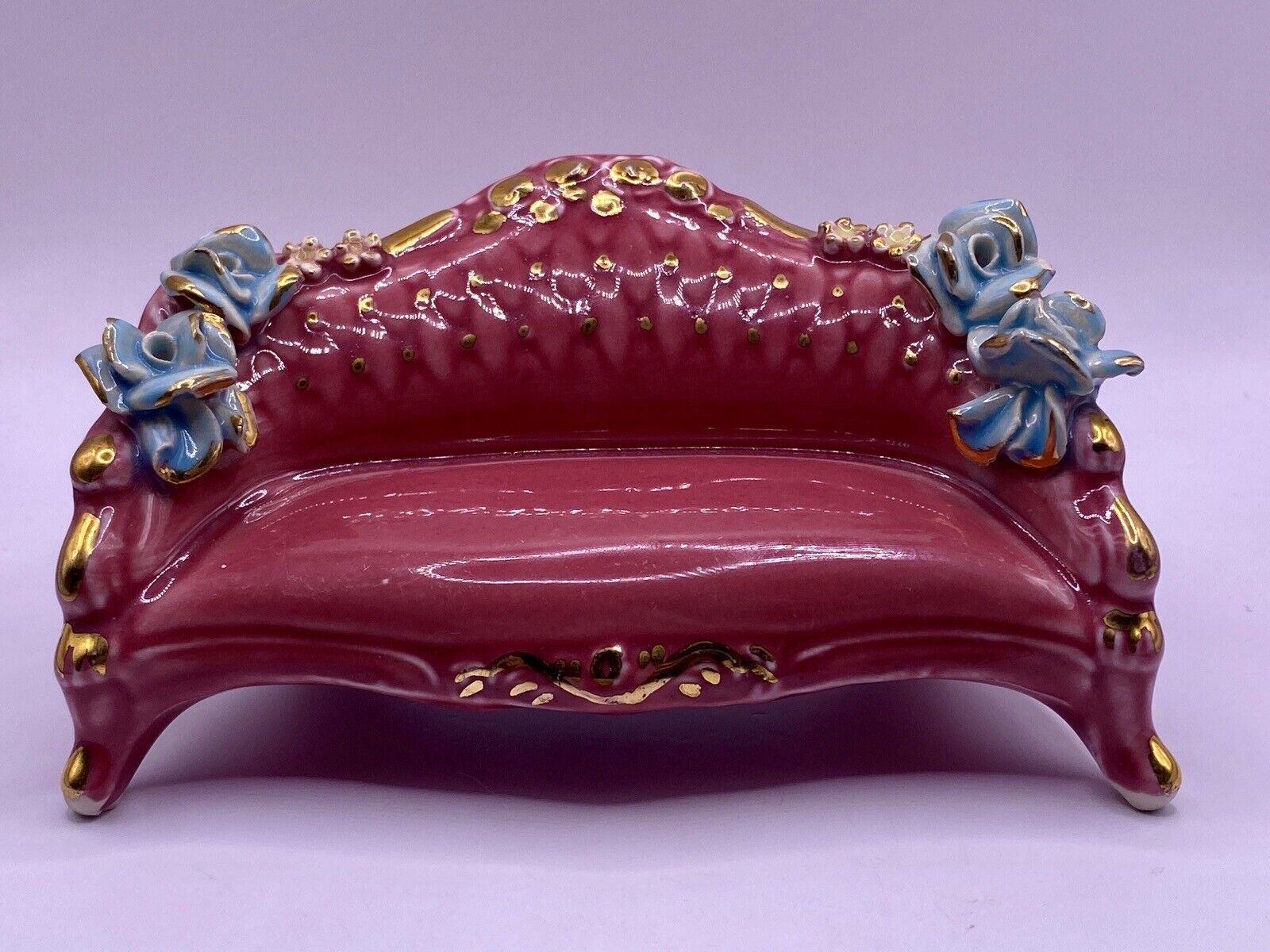 Vintage Porcelain Ceramic Mini Wedding Seat Sofa Pink Roses - See Description