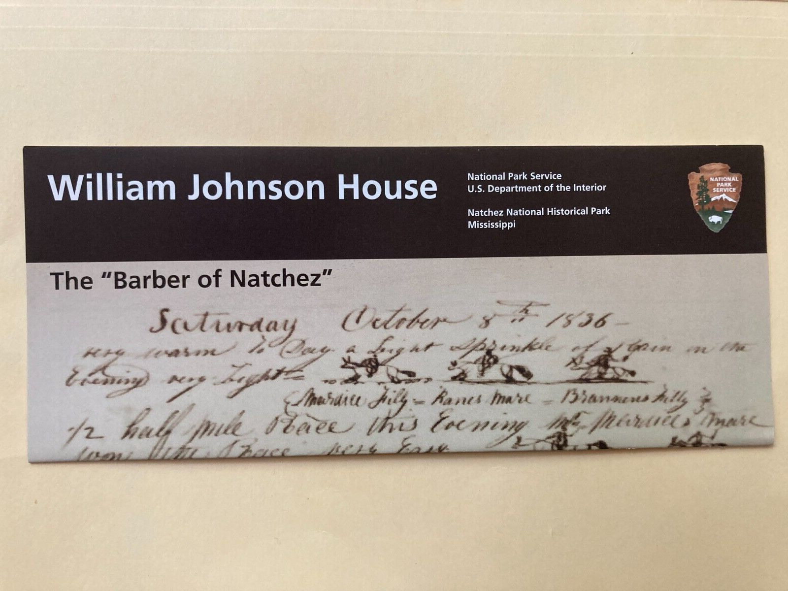 Rare WILLIAM JOHNSON HOUSE NATCHEZ  NATIONAL PARK BROCHURE Civil War Slavery