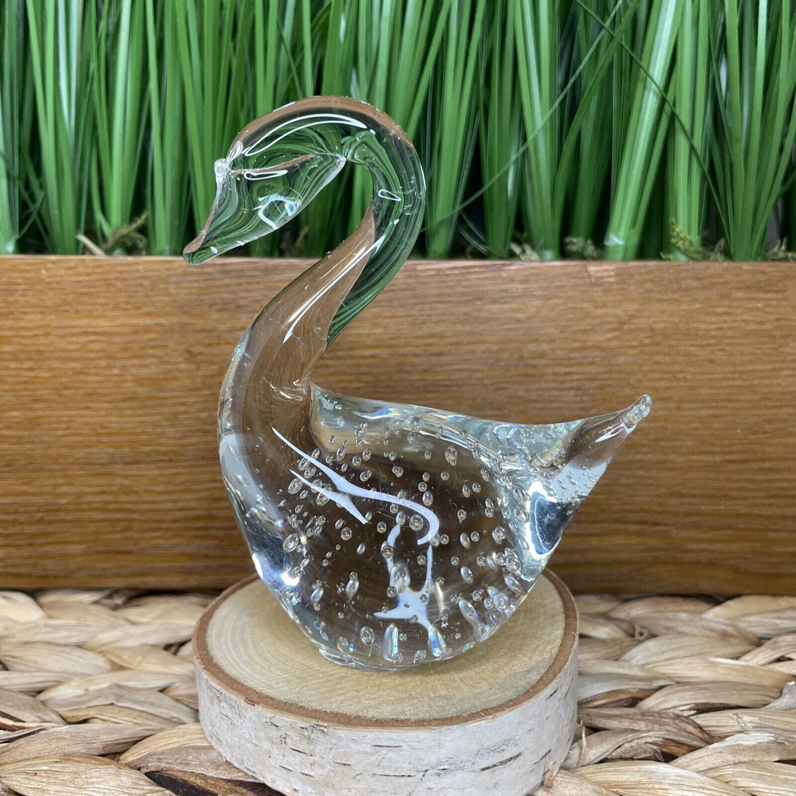 Vintage Glass Swan Paperweight Figurine Decorative Jasco Taiwan