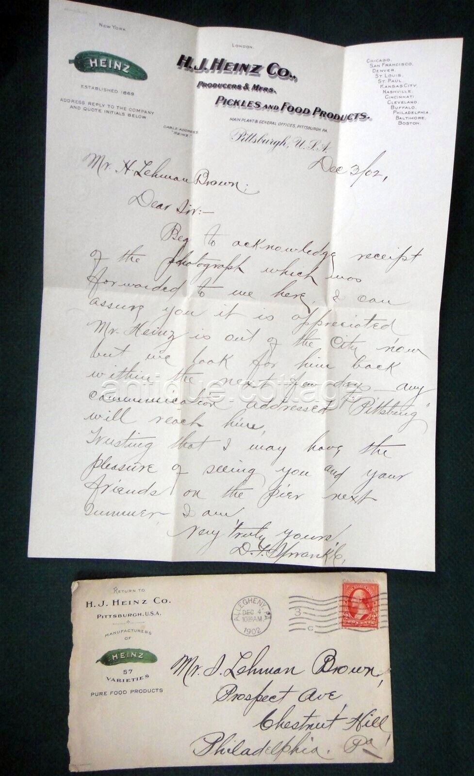 1902 antique HEINZ Co. Letterhead Letter Envelope pittsburgh pa handwritten