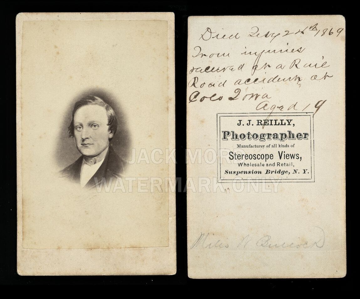 1840s 1860s CDV by JJ Reilly ID\'d Man Note Killed in Iowa Railro Train Accident