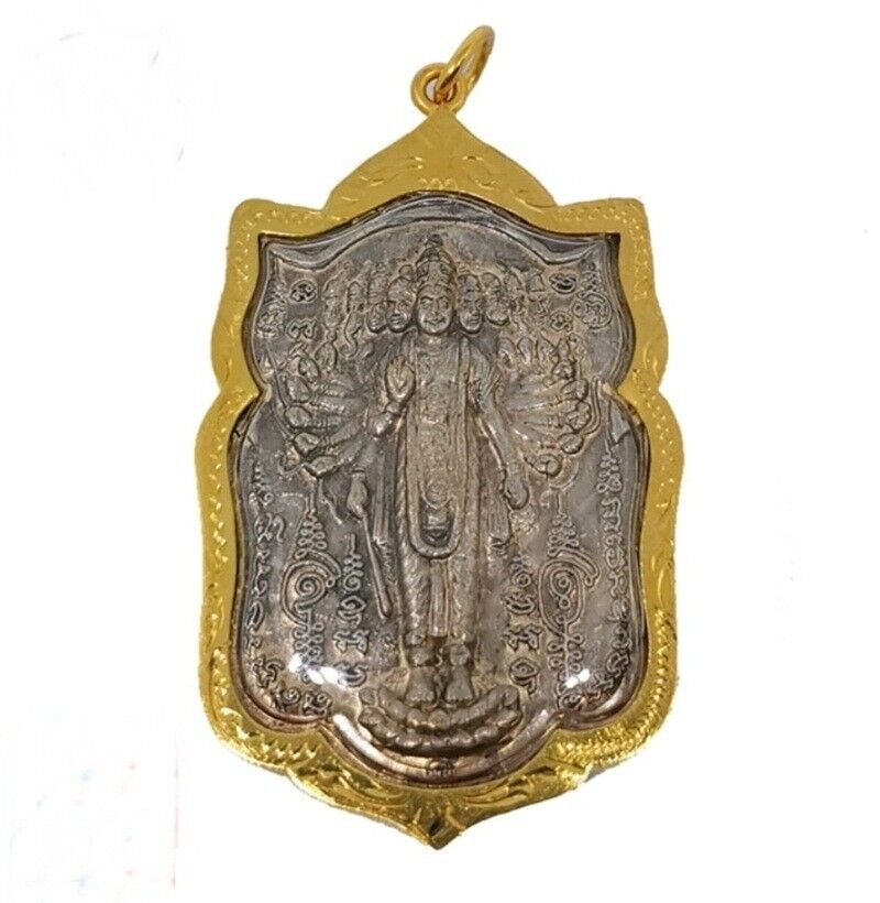 Lord Vishnu Narai Pang Open Wold, God Hindu Thai Amulet Pendant Protect Lucky